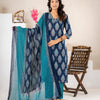 Elegant Navy Blue & Teal Paisley Boota Printed Cotton Stitched Suit Set