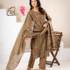 Handcrafted Olive Green & Rust Red Geometric Floral Printed Cotton Stitched Suit Set