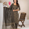 Handcrafted Midnight Black & Gold Floral Boota Printed Cotton Stitched Suit Set