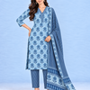 Sky Blue & Indigo Floral Sunflower Cotton Unstitched Suit Set