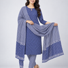 Royal Blue Polka Dot & Stripe Cotton Unstitched Suit Set