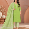 Lime Green Geometric Booti & Chevron Cotton Unstitched Suit Set