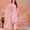 Soft Coral Pink Pinstripe & Chevron Cotton Unstitched Suit Set
