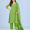 Olive Green Leheriya & Bandhani Cotton Unstitched Suit Set