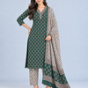 Emerald Green Floral Booti & Geometric Diamond Cotton Unstitched Suit Set