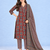 Maroon Ajrakh Block Print & Geometric Grid Cotton Unstitched Suit Set