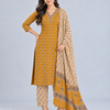 Mustard Yellow Floral Booti & Ikat Geometric Cotton Unstitched Suit Set