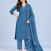 Indigo Blue Diamond Lattice & Ringed Circle Cotton Unstitched Suit Set