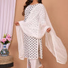 Pristine Off-White, Black & Crimson Floral Hand-Block Printed Stitched Cotton Suit Set with Solid Chiffon Dupatta
