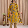 Mustard Yellow & Black Mughal Arch Medallion Hand-Block Printed Stitched Cotton Suit Set with Cotton Malmal Dupatta